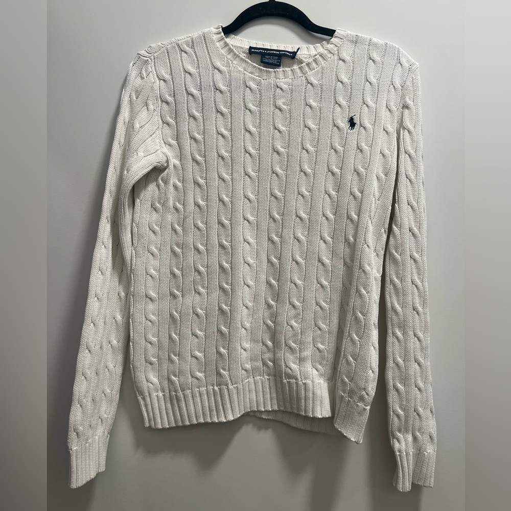 Ralph Lauren Cream Cable Knit Crewneck Sweater